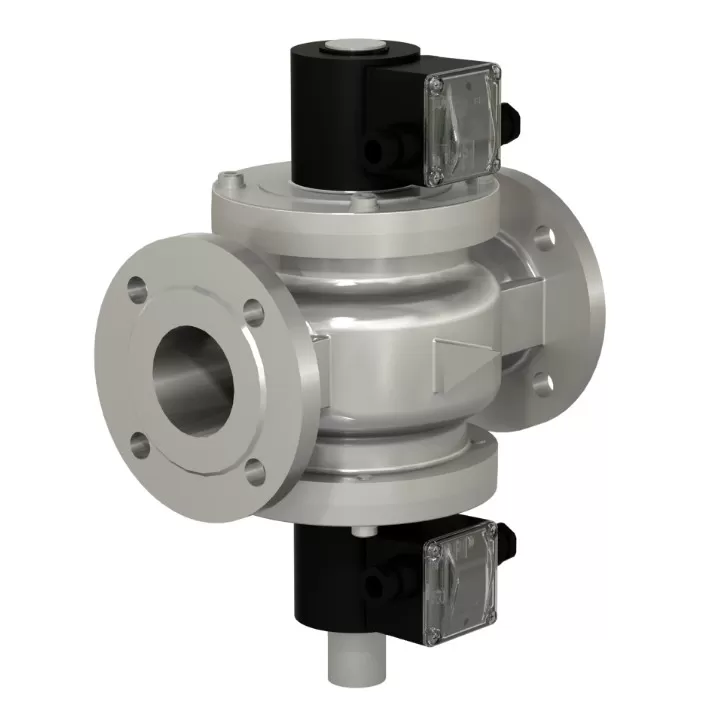 Клапаны электромагнитные трехпозиционные фланцевые DN 25-50, стальные, с одним регулятором расхода