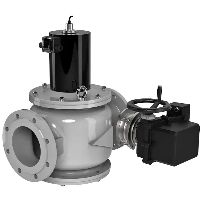 Клапаны электромагнитные двухпозиционные фланцевые DN 40-200, стальные, с электроприводом регулятора расхода (привод SP1-Ex) во взрывозащищенном исполнении и датчиком положения