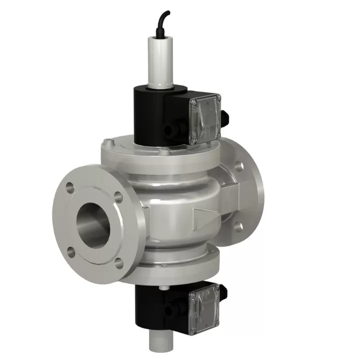 Клапаны электромагнитные трехпозиционные фланцевые DN 25-50, стальные, с одним регулятором расхода и датчиком положения