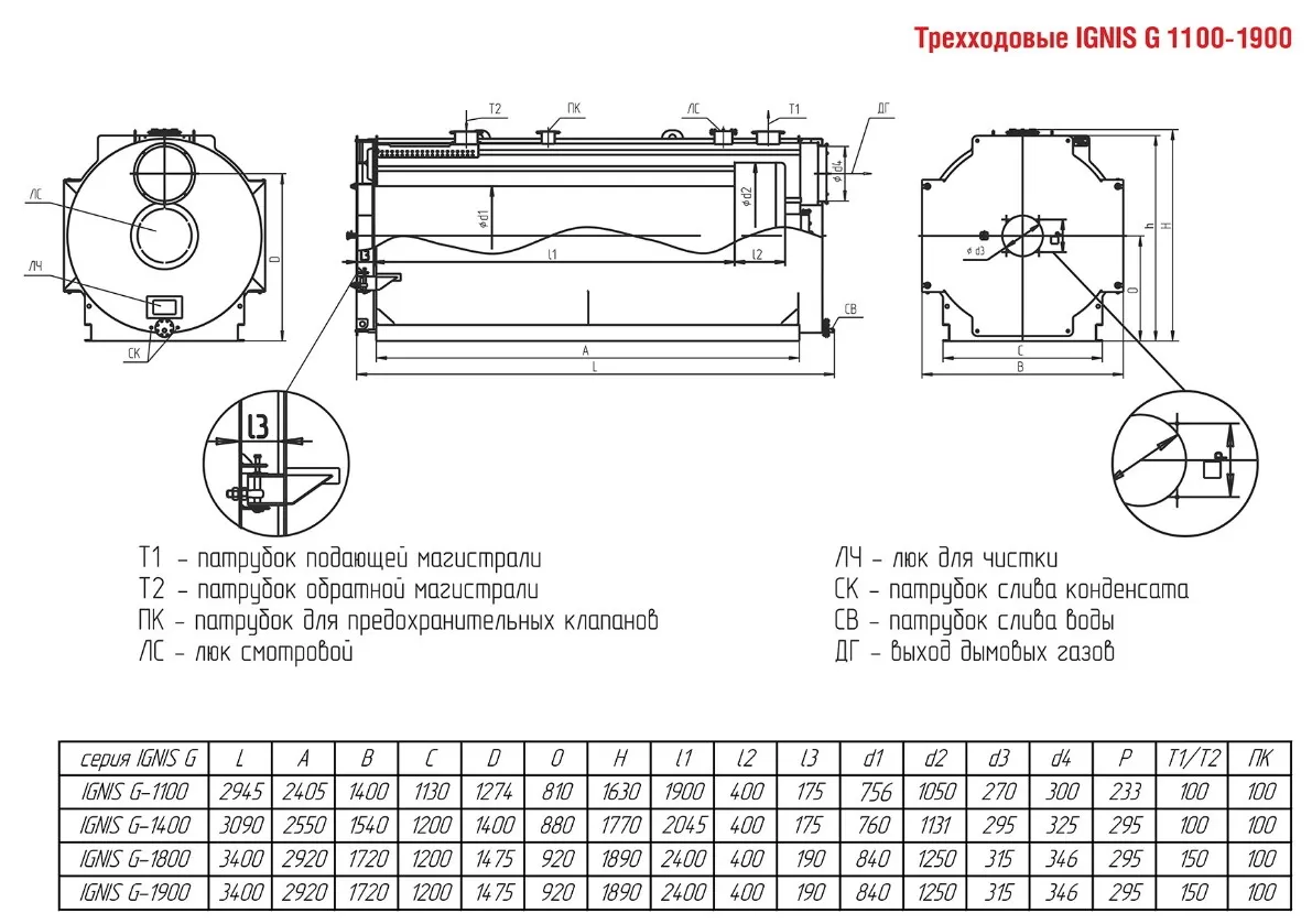 Котел трехходовой жаротрубный ARCUS IGNIS G-1100 (КВа-1,1 Г)