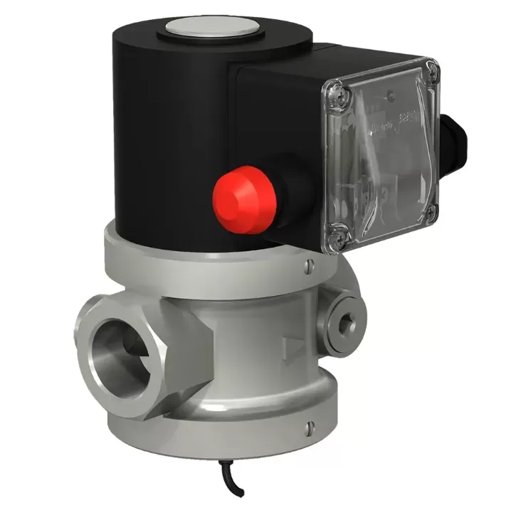 Клапаны электромагнитные двухпозиционные муфтовые DN 15-32, стальные, с ручным взводом электрического типа и датчиком положения